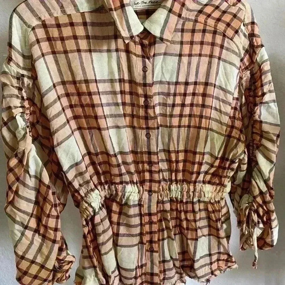 Free People Pacific Dawn Plaid Frayed Hem Western Rodeo Lagenlook Top Size XS - Picture 2 of 5